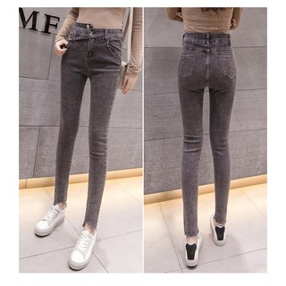 [Hàng order] Quần jeans cạp cao eo lệch cá tính(Q29)