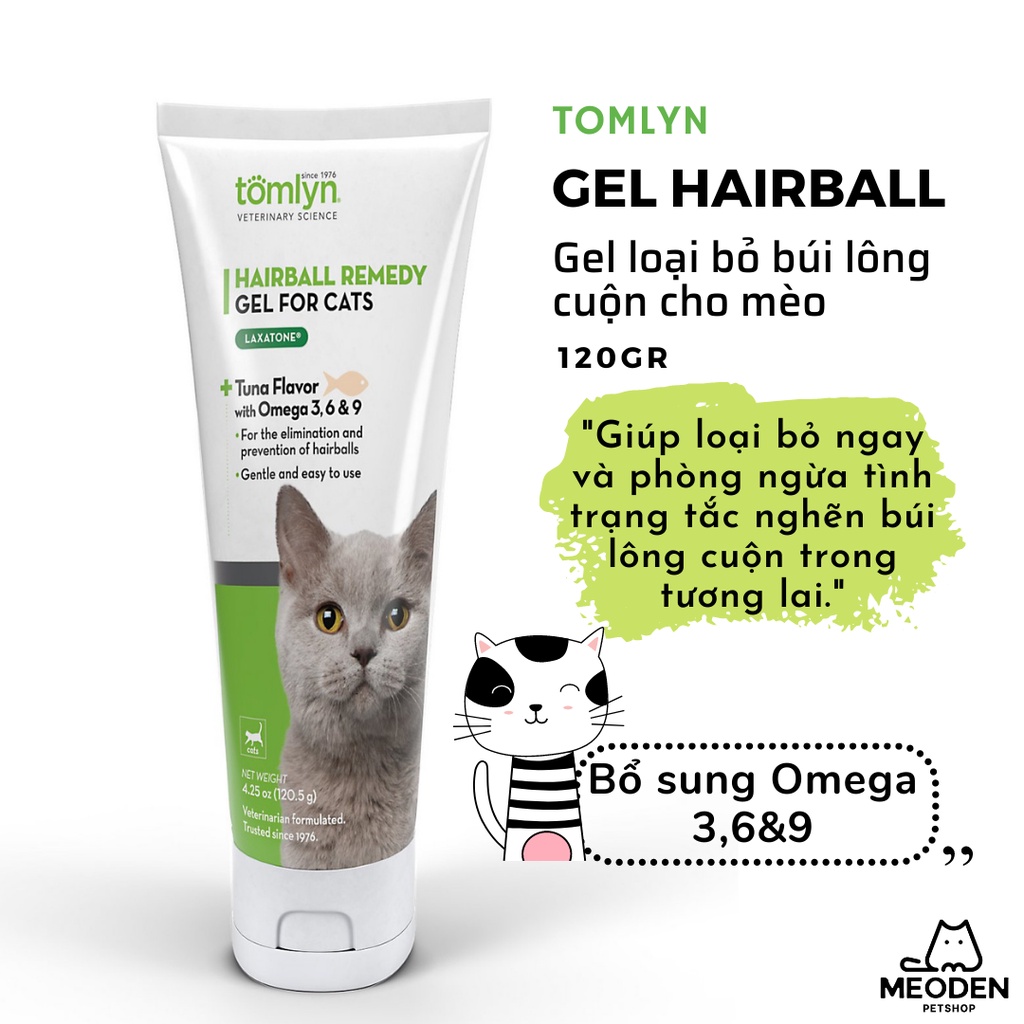 Gel hairball tiêu búi lông cho mèo Tomlyn (120gr)