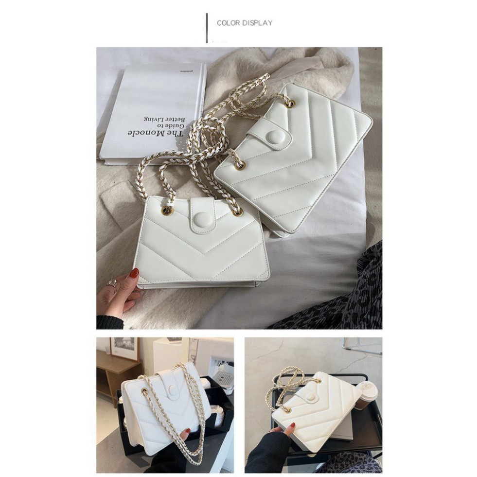 ❤𝑭𝑹𝑬𝑬𝑺𝑯𝑰𝑷 ❤ Túi xách Túi đeo chéo nữ Da vân sọc Dây pha xích Màu trắng đen cao cấp công sở đi làm dự tiệc | BigBuy360 - bigbuy360.vn