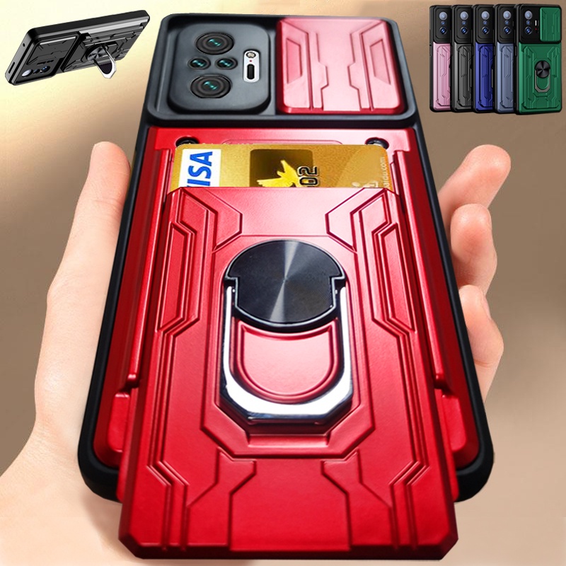 Redmi Note 11 Pro Plus Note 11S Note 10 Pro Note 10S Note 9S Note 9 Pro Redmi 10C 9C 9A 9T Vỏ điện thoại bảo vệ ống kính chống va đập đa chức năng sang trọng với chân đế kim loại xoay