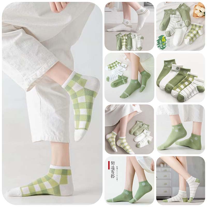 SET 5 ĐÔI TẤT KẺ PHỐI MÀU CỔ NGẮN PHONG CÁCH HÀN QUỐC SIÊU ĐẸP