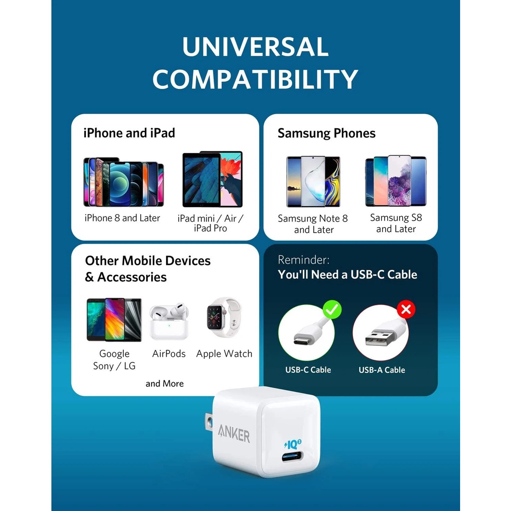 Củ Sạc Anker PowerPort 3 Nano 20W IQ3 - A2633  sạc nhanh 11 12 13