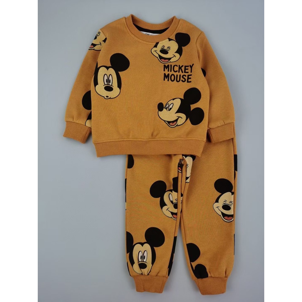 Bộ nỉ bông hình Mickey màu vàng cam cho bé BHM016