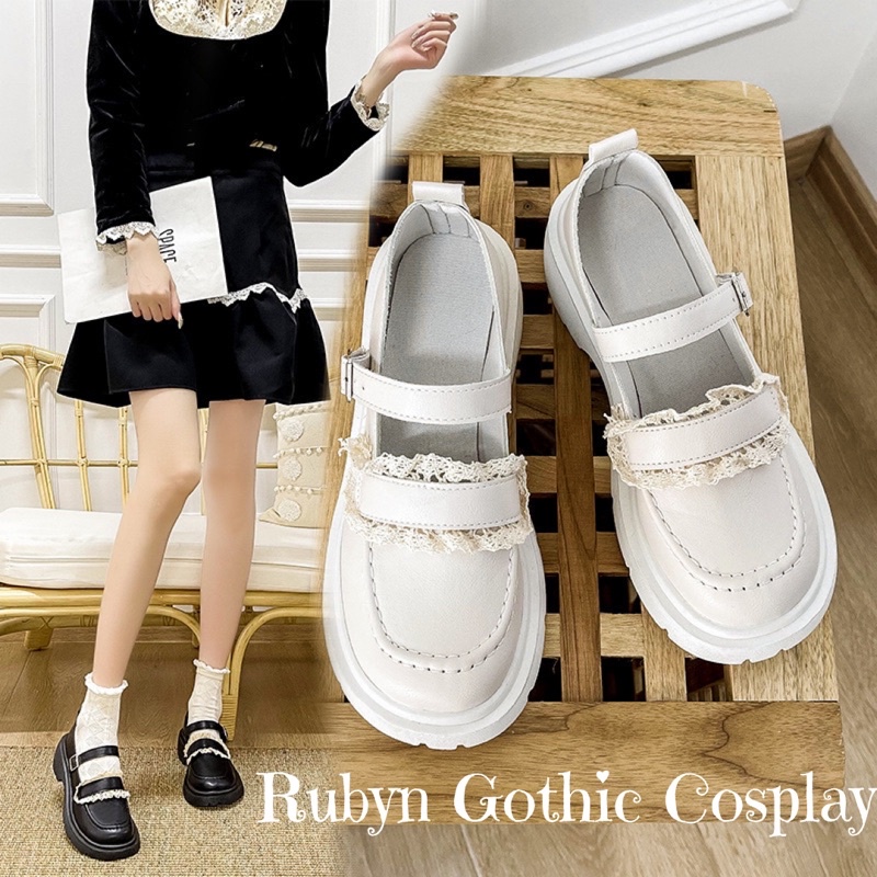 [SẴN] ✨Giày Lolita phối ren siêu xinh đế cao 5cm ( màu Trắng và Đen ) size 35 - 40