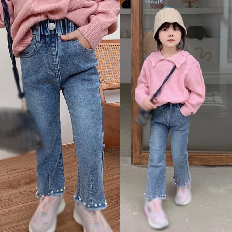 Quần Jeans Dài Ống Loe Phong Cách Phương Tây Dành Cho Bé Gái