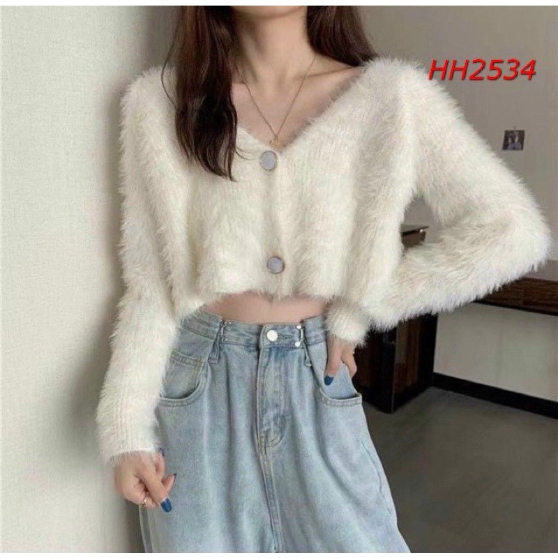 Áo cardigan lông thỏ croptop