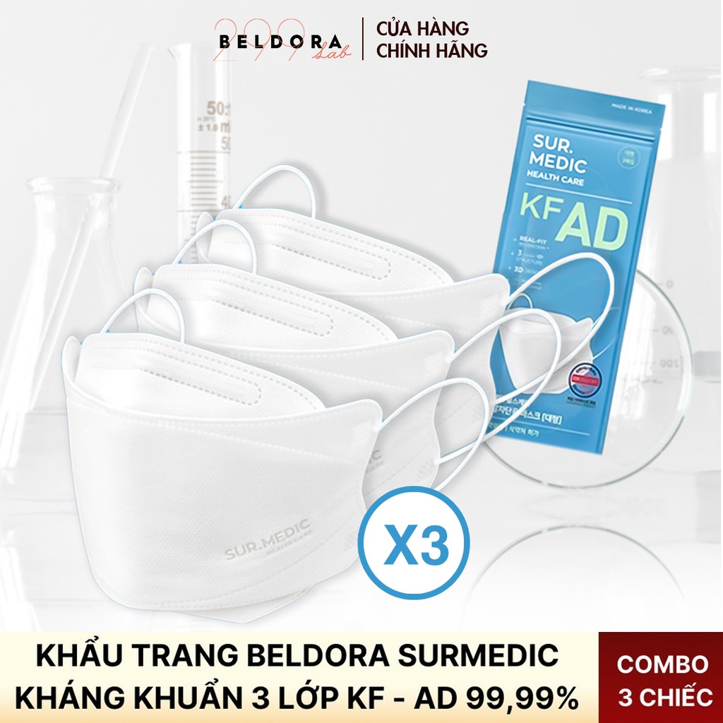 Combo 3 Khẩu Trang Beldora Surmedic Kháng Khuẩn 3 Lớp KF - AD 99,99%