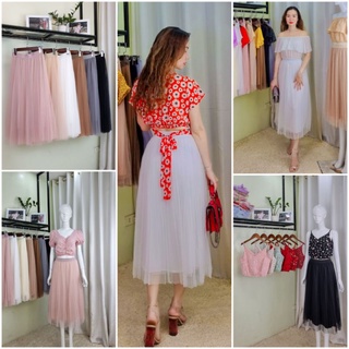 Chân váy dập ly ren lưới 3 lớp mix áo croptop siêu xinh. Ảnh thật.