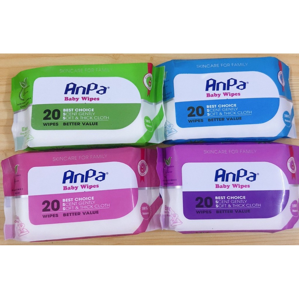 Khăn Giấy Ướt Anpa baby wipes Bỏ Túi 20 Tờ Không Mùi