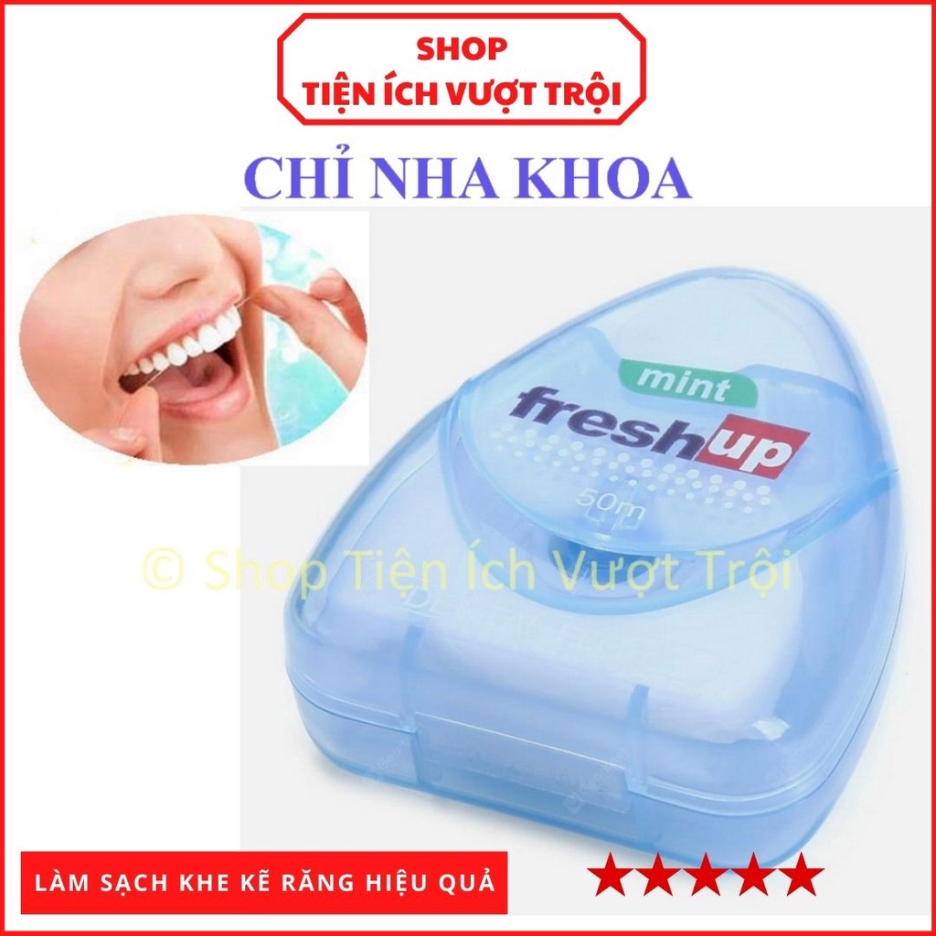 Chỉ nha khoa Fresh Up, thương hiệu Italy, hương vị bạc hà, 50 m, làm sạch khe kẽ răng, giắt thức ăn - Tiện Ích Vượt Trội