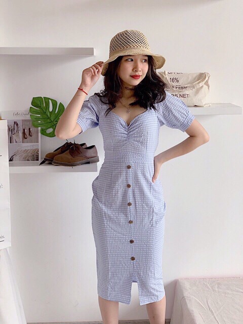 🍃ĐẦM CARO 3 MÀU NÚT GỖ🍃