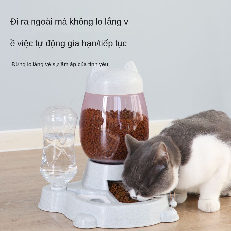 Máy cấp nước tự động cho mèo phân phối bát đựng thức ăn thú cưng không ướt miệng đôi chó chống lật <