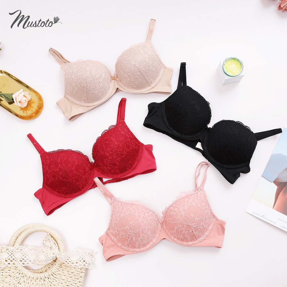 [MỚI] Áo Lót Nữ Ren Phối Trơn Mút Mỏng Nâng Ngực Thoải Mái Gợi Cảm (Mustoto MA47 Hồng Cam)