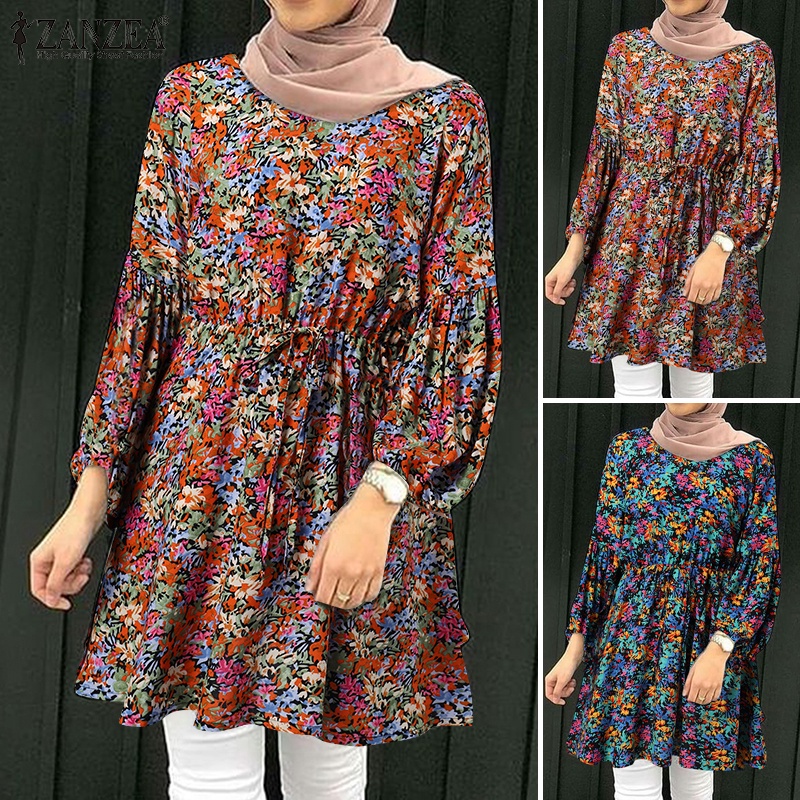 Zanzea Áo Tay Dài Cổ Tròn In Họa Tiết Hoa Dành Cho Phụ Nữ Hồi Giáo