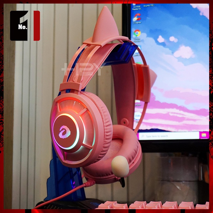 Tai Nghe Mèo Headphone Gaming Chụp Tai DAREU EH469 Màu Hồng Led RGB Tai Nghe Game Thủ Có Mic Máy Vi Tính Laptop Pc