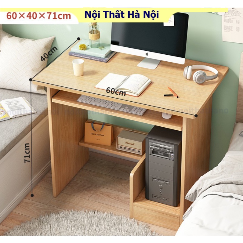 Bàn làm việc màu trắng trang nhã để máy tính gỗ công nghiệp, bàn học kèm hai hộc tủ và kệ để chân tiện dụng thông minh