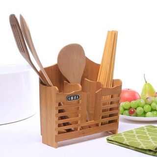 Giá đựng thìa đũa bằng gỗ tre tự nhiên phong cách vintage, thoát nước nhanh