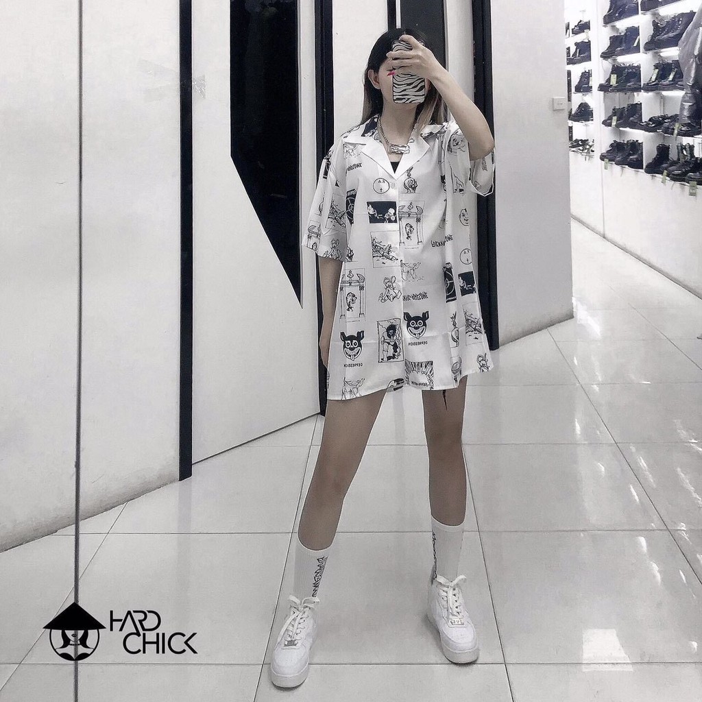 Áo khoác nhẹ nam nữ kiểu dáng sơ mi HARD CHICK form rộng unisex/ Áo sơ mi cổ bẻ tay lỡ basic dáng thụng ulzzang_ranstore