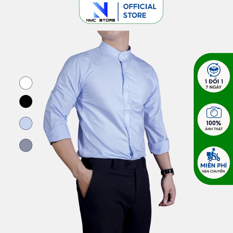 Áo Sơ Mi Nam NMC Dài Tay Cổ Tàu Công Sở Vải Lụa Dày Phom Chuẩn Dáng Thoải Mái