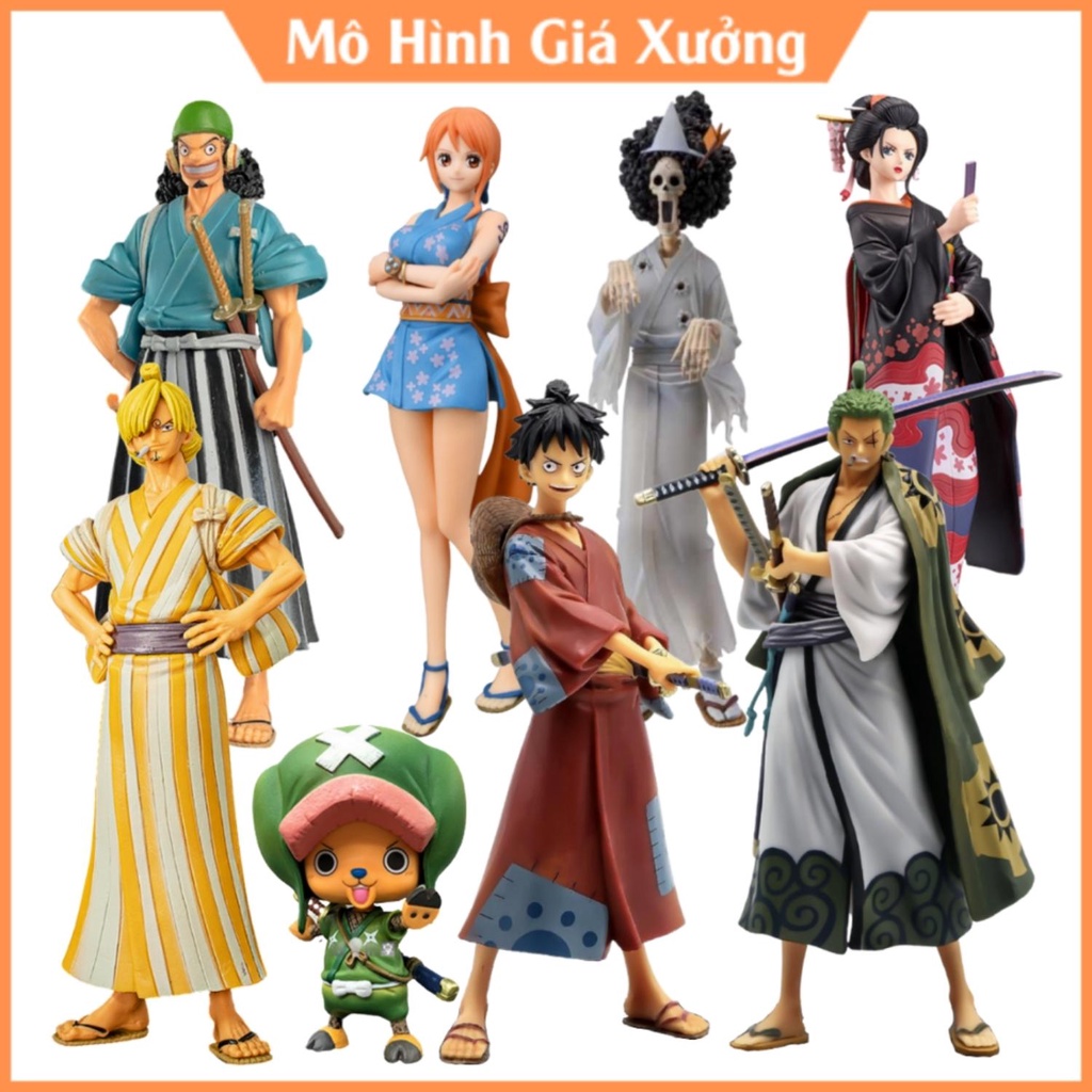 Mô hình One Piece Luffy Zoro Sanji Nami Robin Chopper Usopp Brook O Kiku  ở wano quốc , figure anime one piece