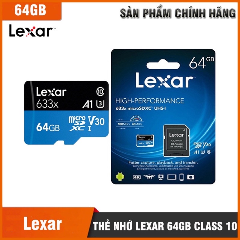 Thẻ Nhớ 64G Lexar 64GB MICRO 633X Tốc Độ 100mb/s (hàng chính hãng Mai Hoàng)