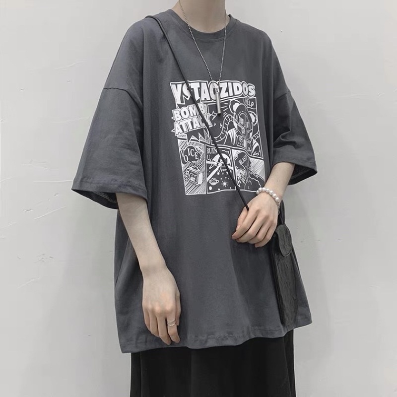 Áo thun tay lỡ nam nữ, áo phông unisex form rộng chất cotton mát mịn thấm hút mồ hôi in hình Hoạt Hình