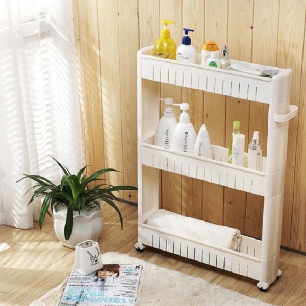 Kệ Nhựa 3 Tầng Trắng Để Dầu Gội Sữa Tắm - KỆ 3 TẦNG CÓ BÁNH XE TIỆN DỤNG