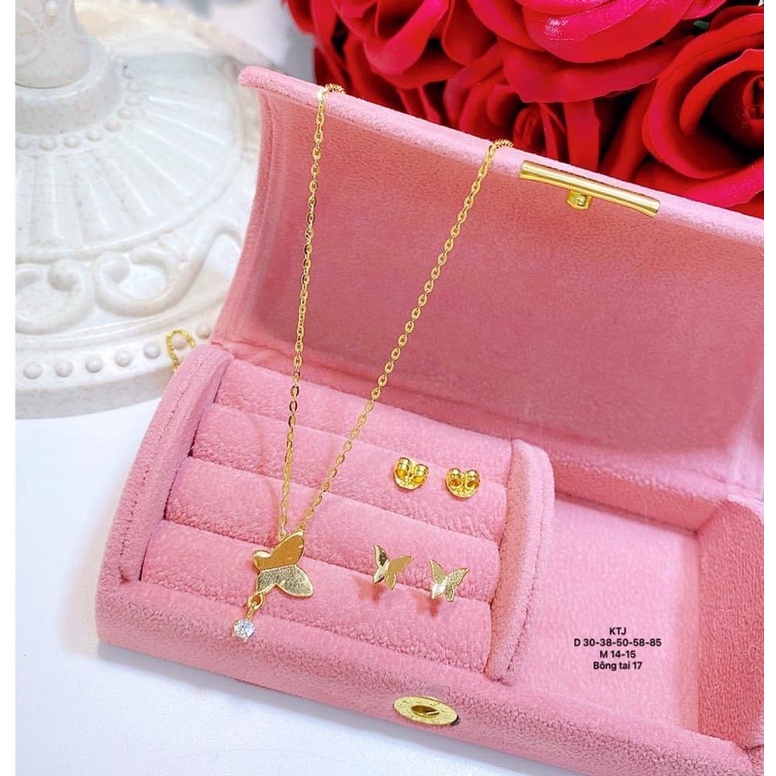 Set Bộ Trang Sưc Vàng butterfly Nhỏ Xinh có bán lẻ Dây mặt Và Bông Tai - Trang sức Vàng Bạc Hoà Thảo HTJ