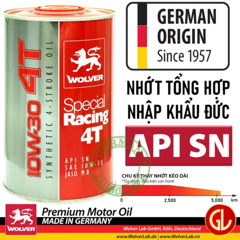 Wolver 4T Special Racing 10W-30 SN 0.8L_Nhớt xe máy cao cấp Nhập Đức. Dành cho xe tay Ga