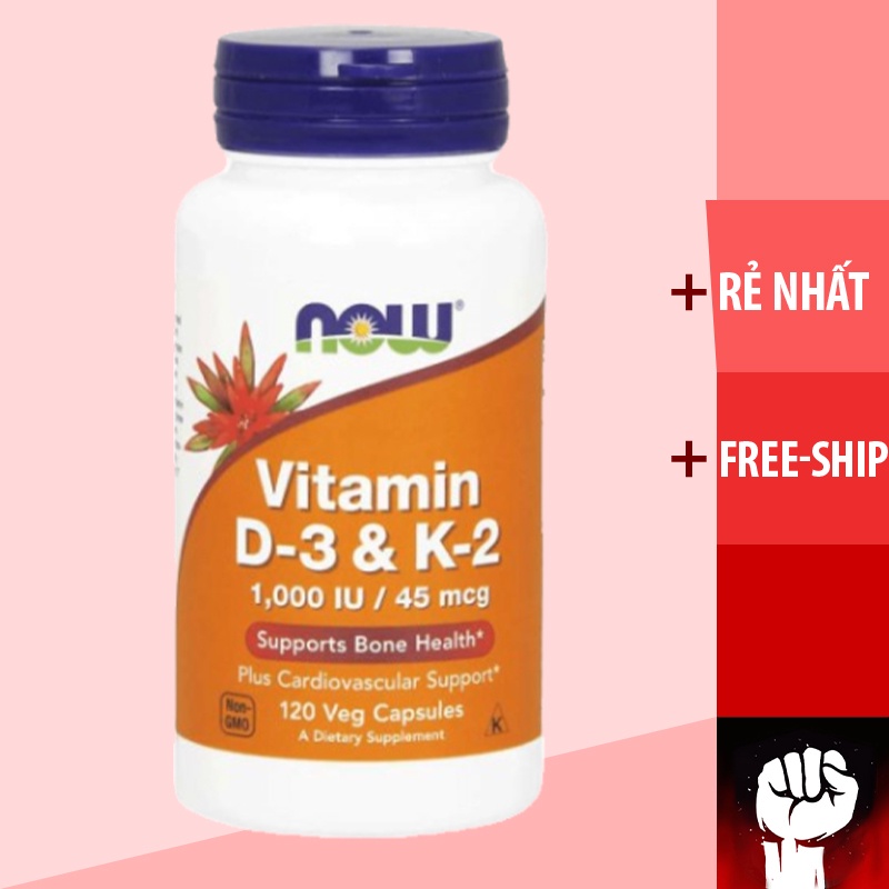 VITAMIN D3 K2 | Now Vitamin D3 & K2 1000 IU / 45 mcg 120 Viên | Tăng Đề Kháng - Chính Hãng