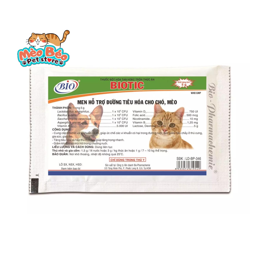 Men tiêu hoá chó mèo Biotic - gói 5g