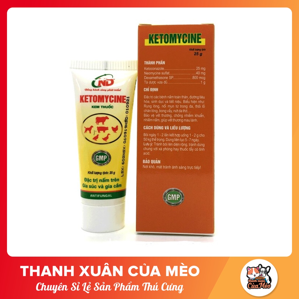 Thuốc ĐẶC TRỊ Bôi Chống Nấm Cún Và Mèo - Ketomycine 25g