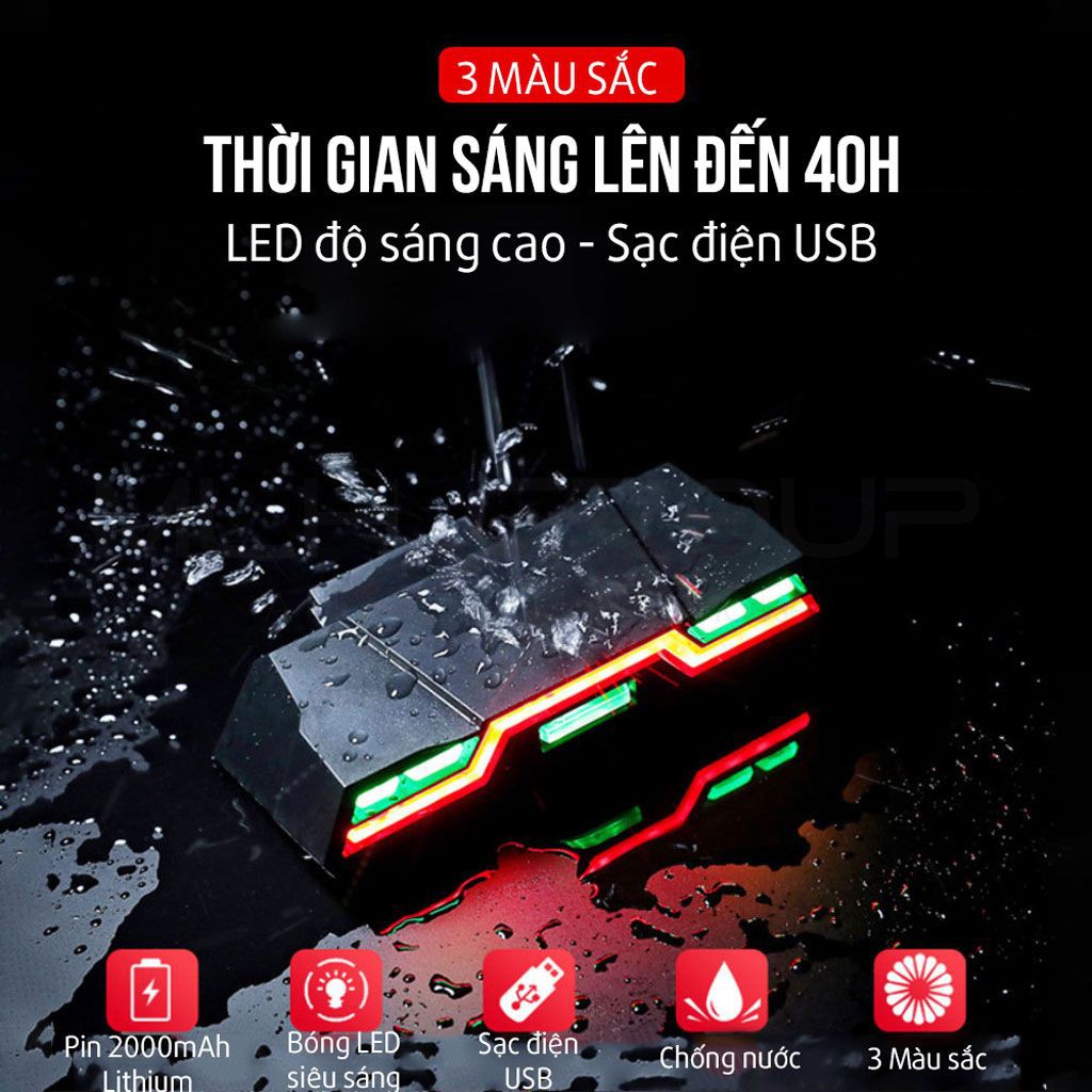 Đèn Led Đuôi Xe Đạp Chống Nước 6 Chế Độ Sáng Pin 2000 mAh Thời Gian Sáng Đến 40h Sạc Điện Usb MLH