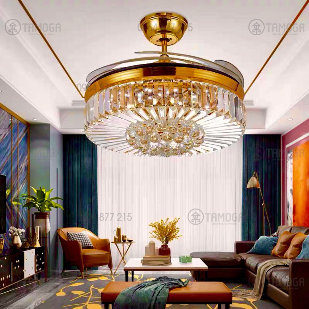 Đèn quạt trần đèn chùm, quạt trần có đèn trang trí phòng khách TAMOGA DQ 8018 + Tặng điều khiển từ xa | BigBuy360 - bigbuy360.vn