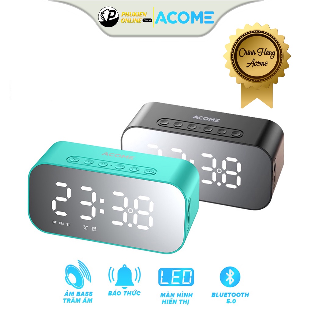 Loa Bluetooth ACOME A5 5W Screen LED Kiêm Đồng Hồ Thời Trang Báo Thức, Âm Bass Mạnh Mẽ, Kiểu Dáng Hiện Đại.