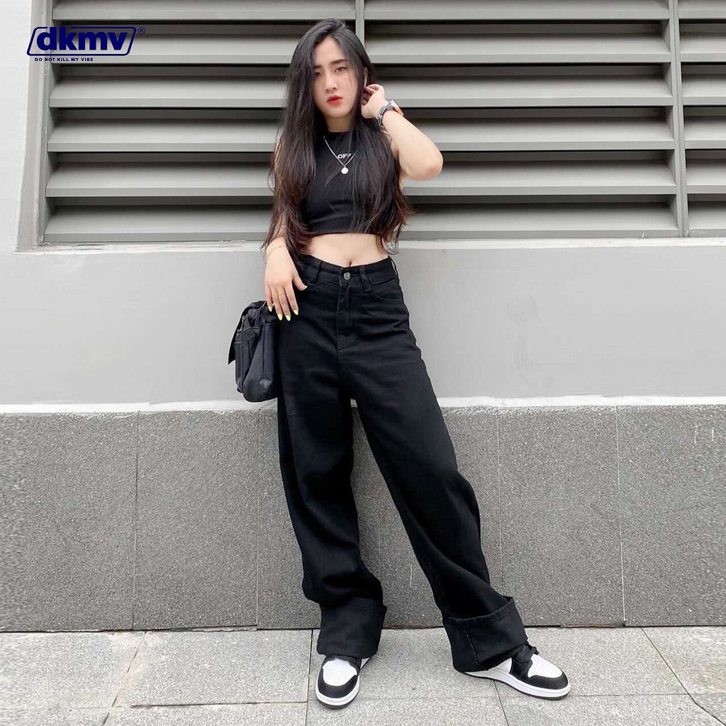 Quần jean nữ đen ống rộng Don't Kill My Vibe | Black Daddy Jean