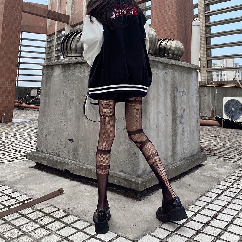 Gothic Dark Hollow Out Pantyhose Tights Women 2021 Fashion Breathable Fishnet Stockings Lolita Kawaii Plus Size Thigh High Socks