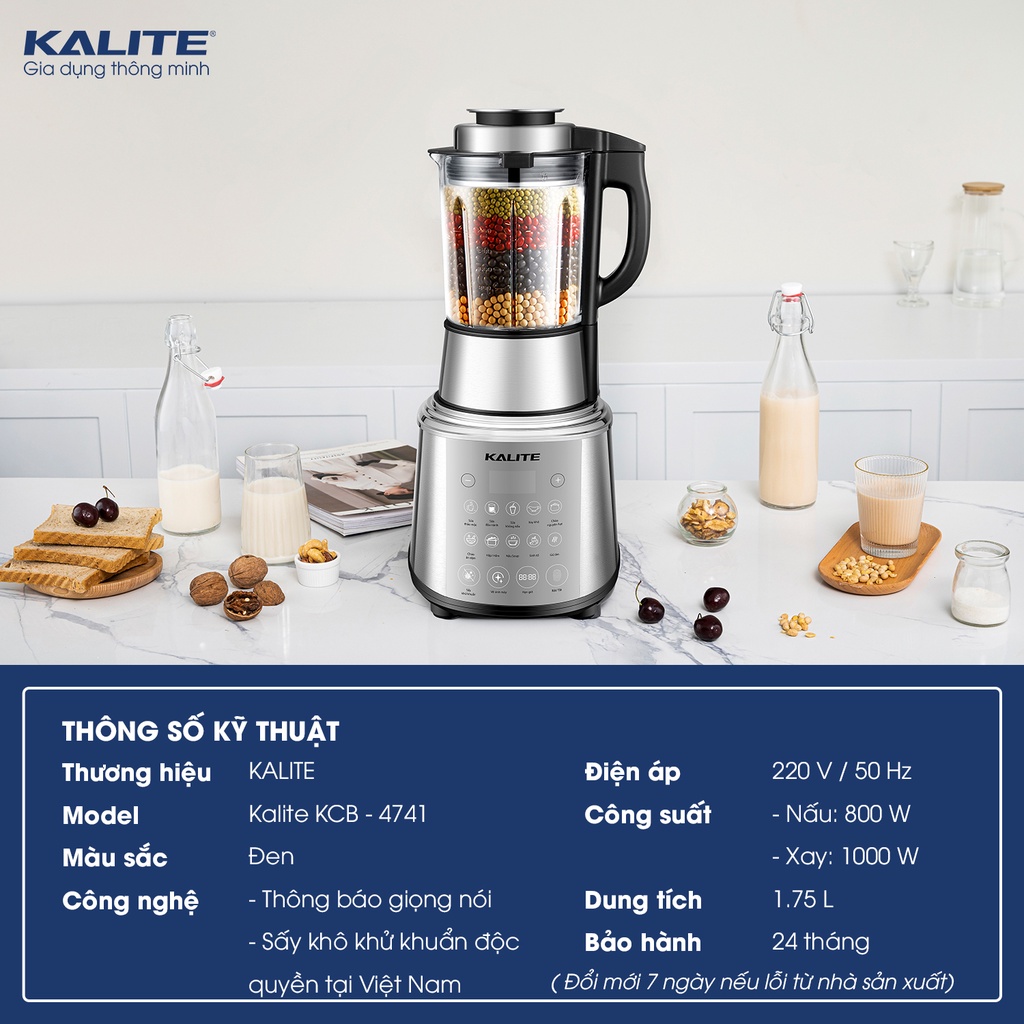 Máy Làm Sữa Hạt Máy Nấu Sữa Hạt Kalite KCB4741, Chức năng sấy khô khử khuẩn độc quyền tại Việt Nam, Bảo hành 02 năm