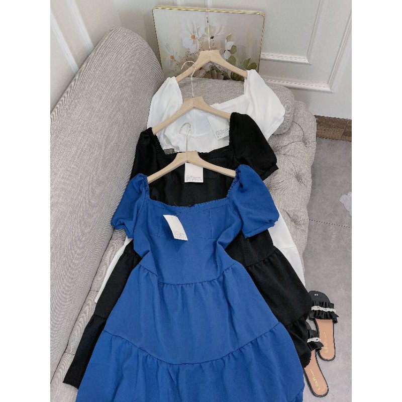 VÁY CÚP NGỰC 3 TẦNG CỔ VUÔNG TAY BỒNG | BigBuy360 - bigbuy360.vn