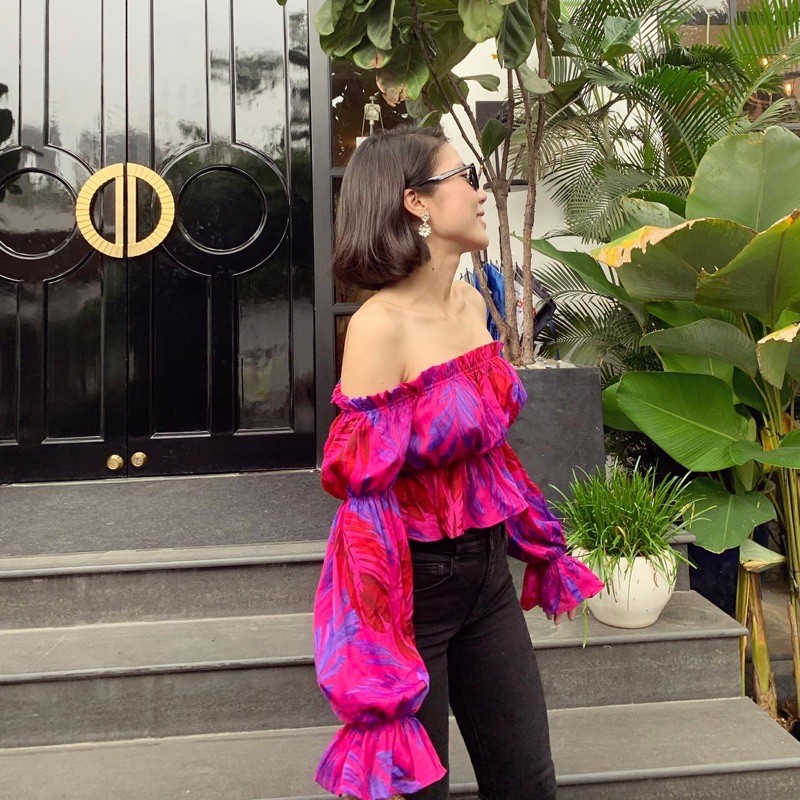 CARRÉ FLORAL TOP - Áo Xẻ Vai Dài Tay