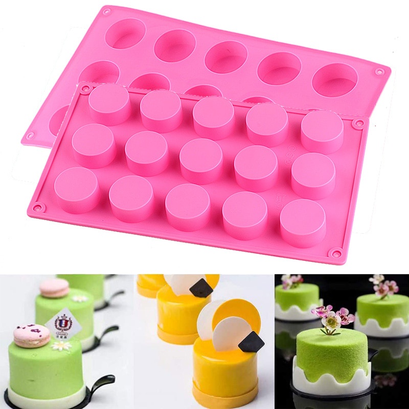Khuôn Silicone 15 Khoang Hình Trụ Tròn Làm Kẹo Chocolate Cookie Khuôn Nướng Bánh Vòng Tay Nhựa Xà Phòng