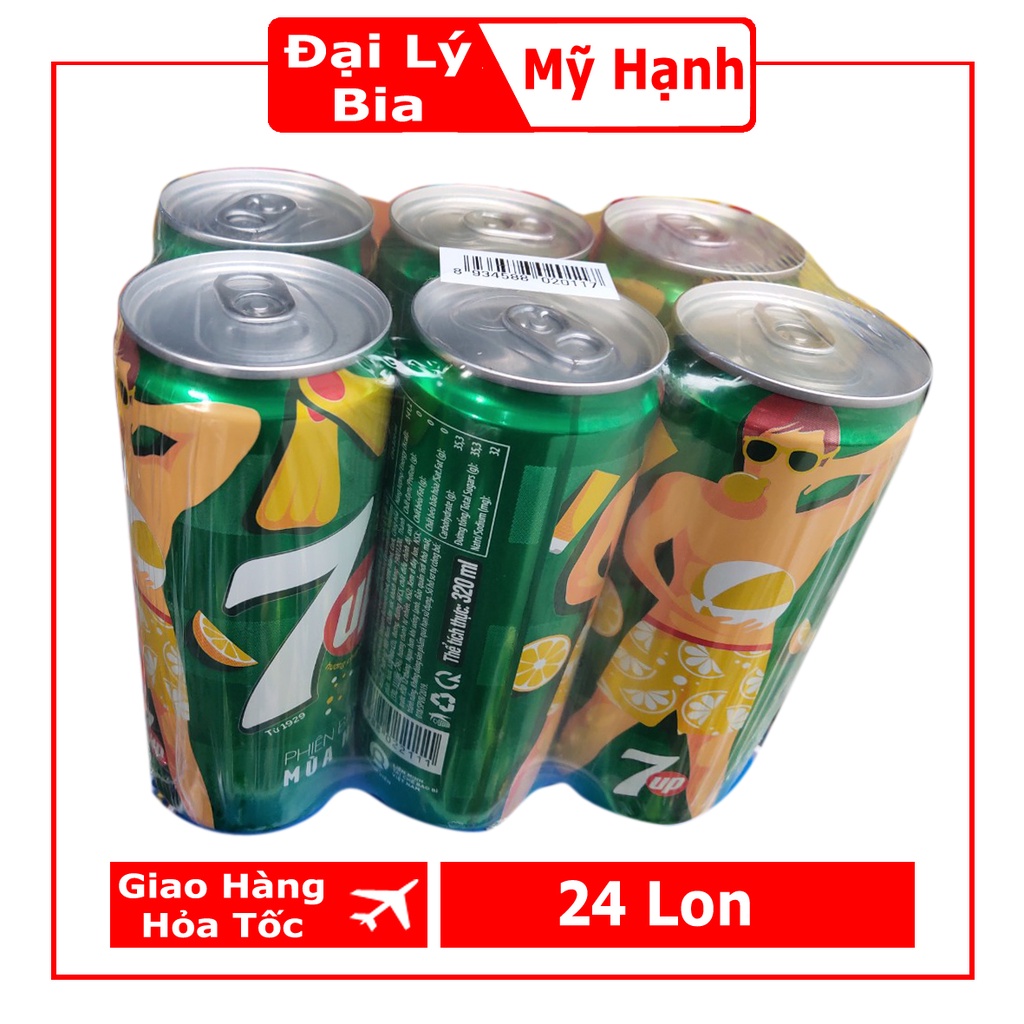 Thùng 24 Lon Nước Ngọt Có Gaz 7Up (320ml/lon)