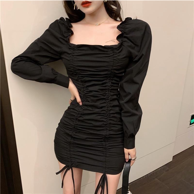 Đầm PERTY ôm dáng xếp ly phối dây rút quyến rũ thời trang Hàn Quốc cho nữ