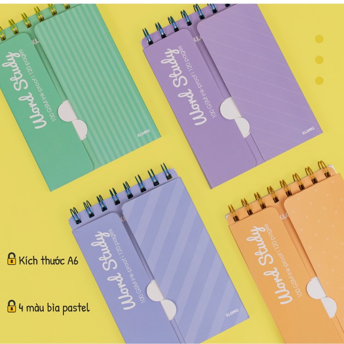 Sổ tay học từ vựng Klong Word Study khổ A6 120 trang bìa màu pastel siêu cute-916