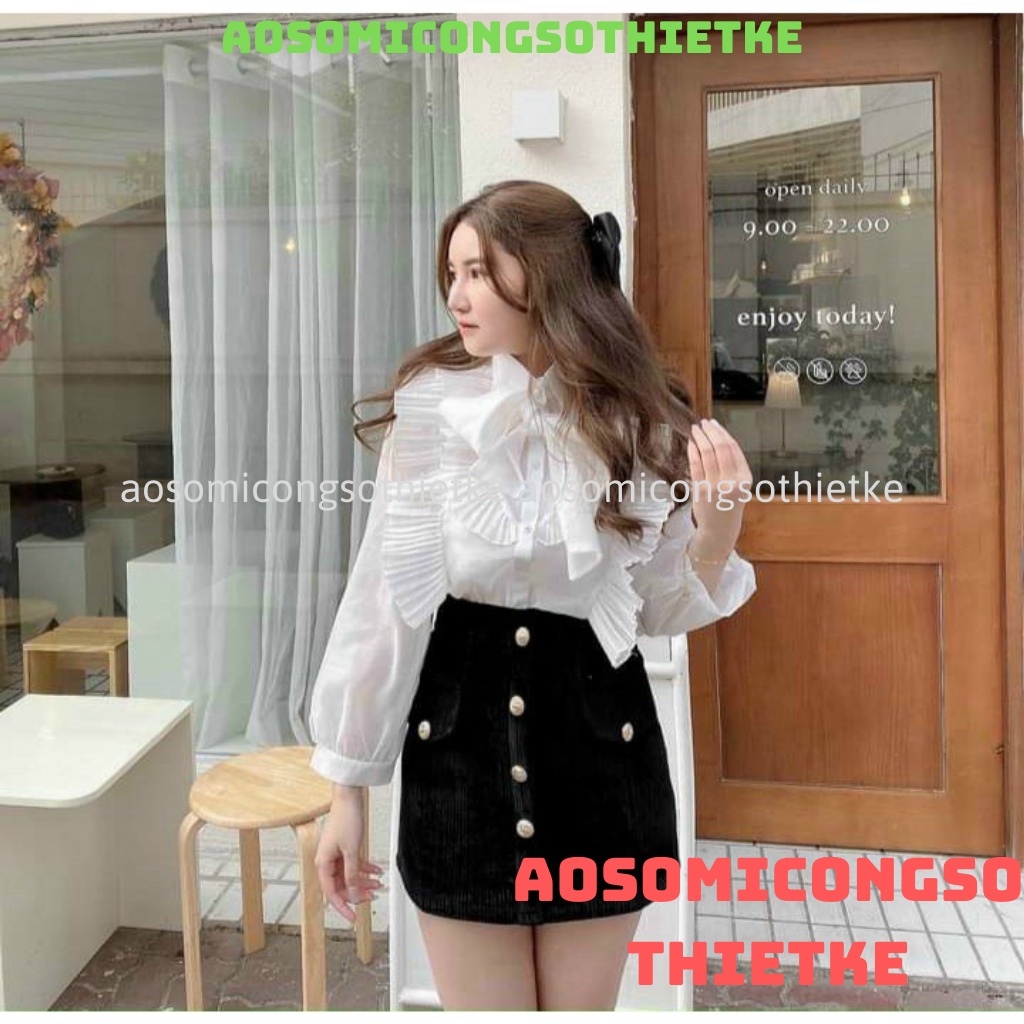 áo sơ mi tơ 2 lớp , áo sơ mi tay bồng khuy ngọc hàng QCCC loại 1 A0003 kaca aosomicongsothietke