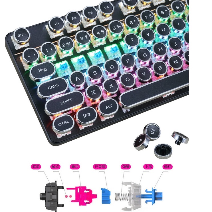 Bàn phím cơ gaming, Bàn phím máy tính Meishang E87 dòng phím tròn LED tuổi thọ 50 triệu lần bấm BH 12 tháng