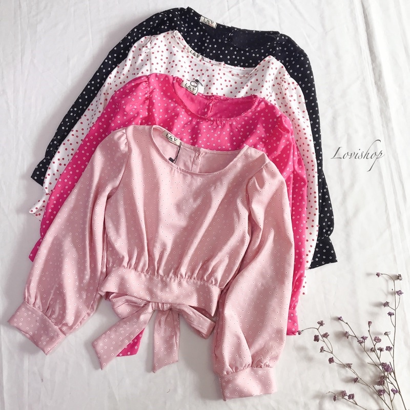 Áo croptop nơ lưng họa tiết hoa nhí có nhiều màu Lovi