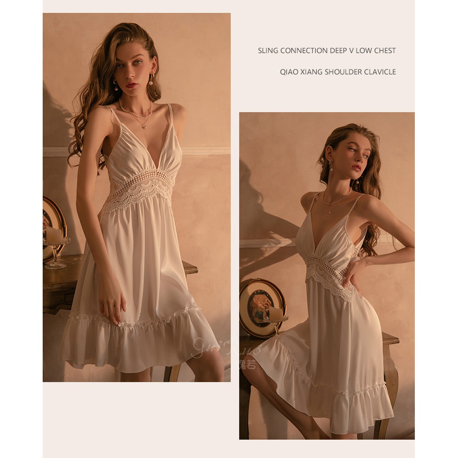 Váy ngủ sexy lụa cao cấp Đầm mặc nhà gợi cảm quyến rũ