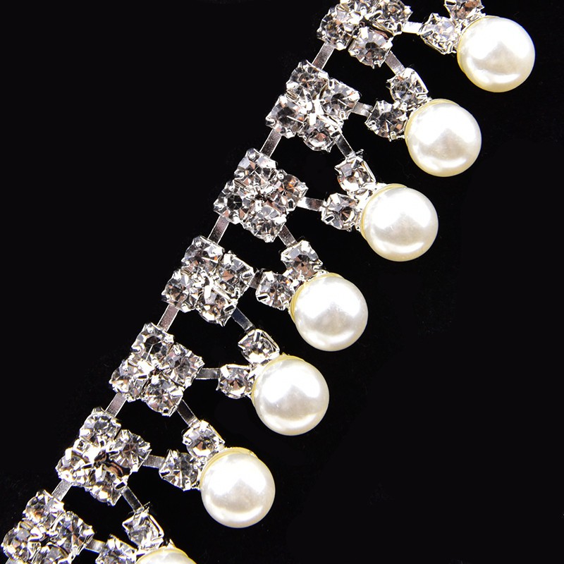 Set 50cm Hạt Ngọc Trai + Dây Xích Trong Suốt Đính Pha Lê Dùng Trang Trí Váy Cưới