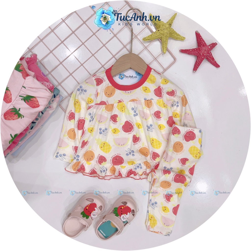 Đồ Bộ Cotton Mềm Dài Tay Phong Cách Hàn Quốc Cho Bé Gái 8-25KG, Bộ Thun Trẻ Em Mặc Nhà Họa Tiết Dễ Thương - QATE TucAnh